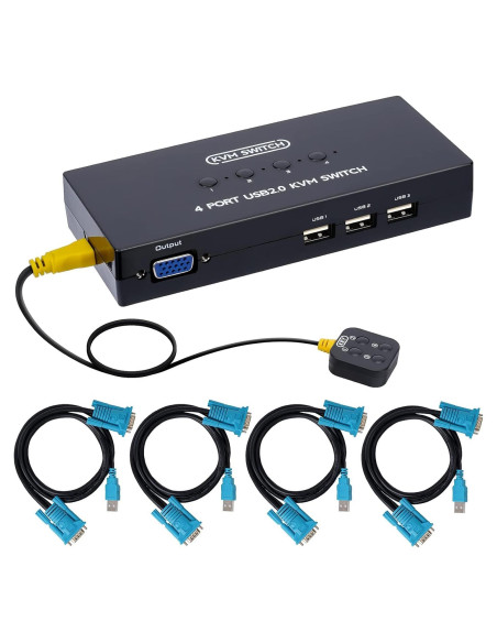 Conmutador KVM VGA USB 4 Puertos DGODRT con Cables Incluidos