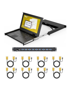 Consola KVM LCD 8 Puertos Yinker 15.6" Montaje Rack 1U