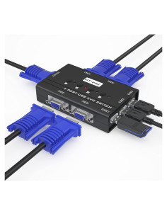 Interruptor KVM MT-VIKI 4 Puertos VGA con 3 Hub USB
