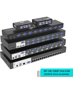 Interruptor KVM MT-VIKI 4 Puertos VGA con 3 Hub USB 2