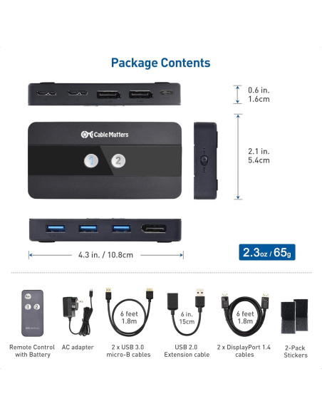 Interruptor KVM USB 3.0 DisplayPort 1.4 Cable Matters 8K 60Hz