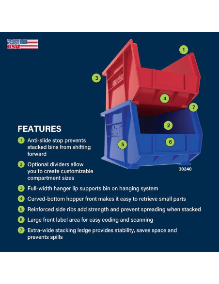 Bins de Almacenamiento Apilables Akro-Mils 30240, 12 Piezas, 27.2 kg