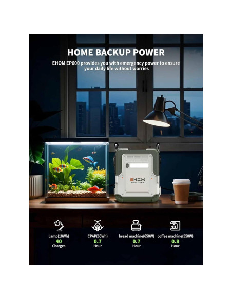 Estación de Energía Portátil EHOM EP600-2 512Wh 600W Batería