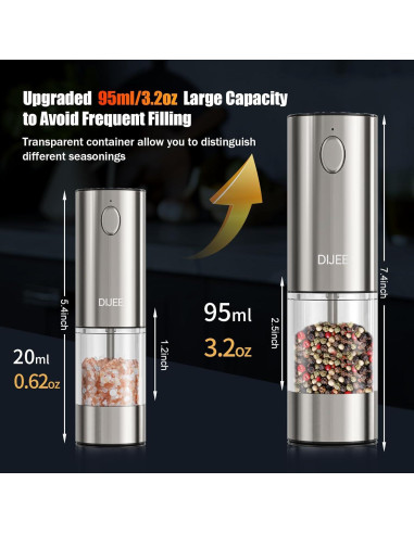 Molino de Sal y Pimienta Eléctrico DIJEE Recargable USB 95ml
