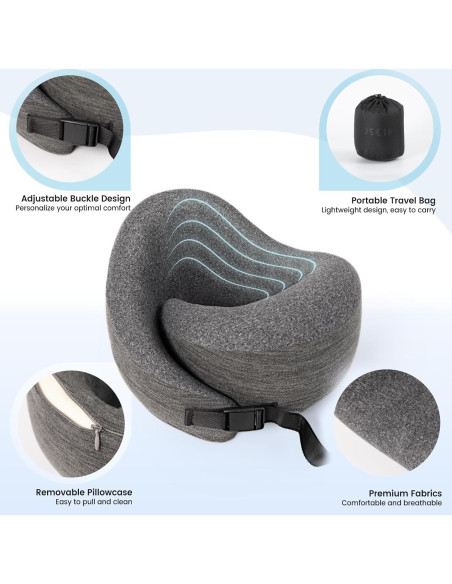 Almohada de Viaje JSELF de Espuma Viscoelástica Ergonomica