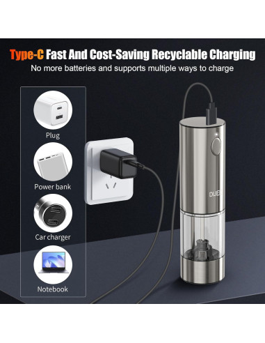 Molino de Sal y Pimienta Eléctrico DIJEE Recargable USB 95ml