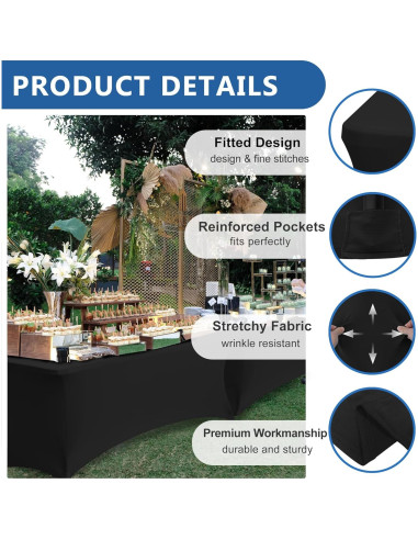 Manteles Ajustados de Spandex Negro Enjoyidea - 4 Pies, 6 Pzas