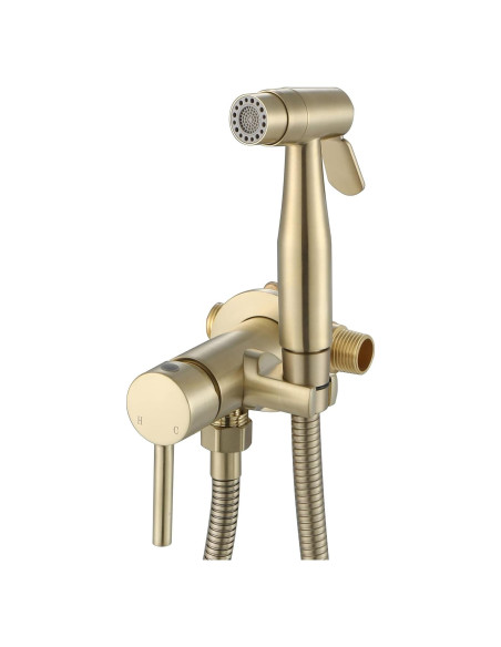 Rociador de Bidet de Mano WiPPhs Oro Cepillado con Válvula Mezcladora
