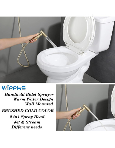 Rociador de Bidet de Mano WiPPhs Oro Cepillado con Válvula Mezcladora