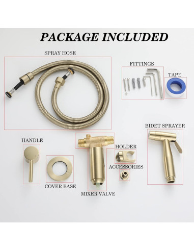 Rociador de Bidet de Mano WiPPhs Oro Cepillado con Válvula Mezcladora