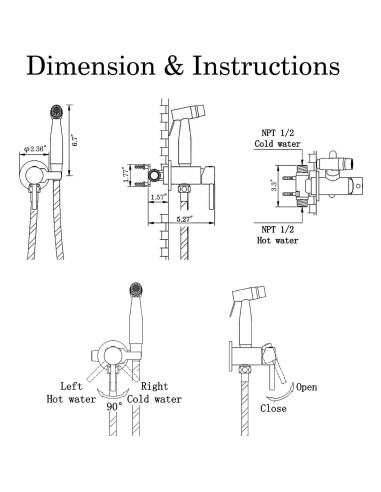 Rociador de Bidet de Mano WiPPhs Oro Cepillado con Válvula Mezcladora