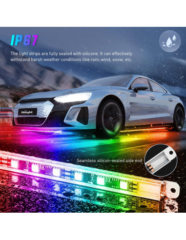 Tiras de Luz LED Nilight 4Pcs Aluminio RGB Impermeable