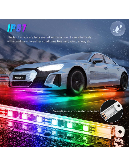 Tiras de Luz LED Nilight 4Pcs Aluminio RGB Impermeable