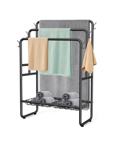 Soporte de Toallas de Pie Alto Kayfia 3 Niveles con Cestas