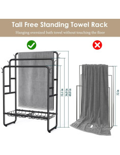 Soporte de Toallas de Pie Alto Kayfia 3 Niveles con Cestas 2
