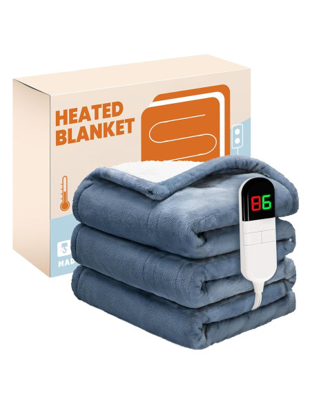 Manta Eléctrica Calentada PTQ 127x152cm Franela Azul 6 Niveles