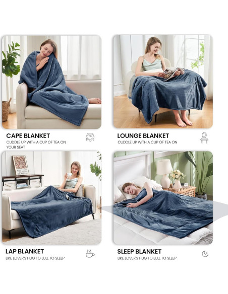 Manta Eléctrica Calentada PTQ 127x152cm Franela Azul 6 Niveles