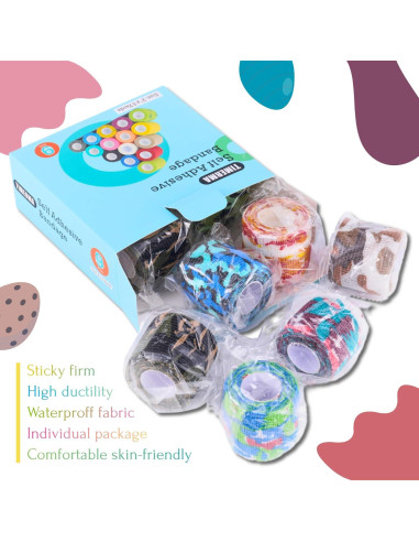 9 Rollos de Venda Autoadhesiva Elástica Multi-Camuflaje TIMERMA