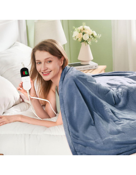 Manta Eléctrica Calentada PTQ 127x152cm Franela Azul 6 Niveles