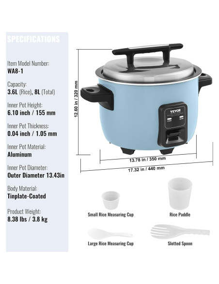 Olla Arrocera Comercial VEVOR 8L 40 Tazas Antiadherente