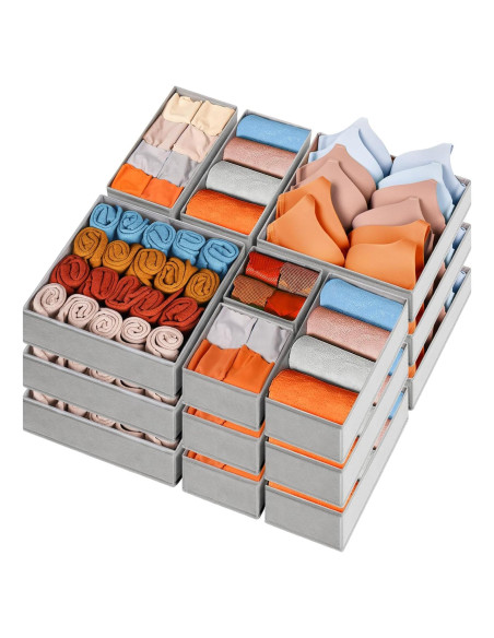 Organizadores de Cajones Criusia 15 Piezas Tela Plegables Gris Organizadores de Cajones Criusia 15 Piezas Tela Plegables Gris