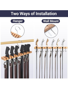 Organizador de Cinturones Ohuhu con Ganchos - Madera Clara 2