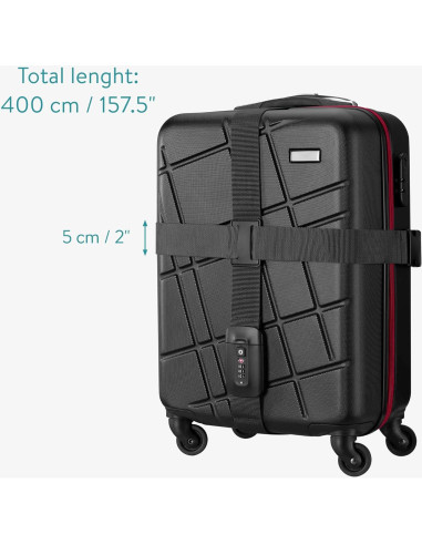 Correa de Equipaje Navaris con Candado y Etiqueta ID - Negro