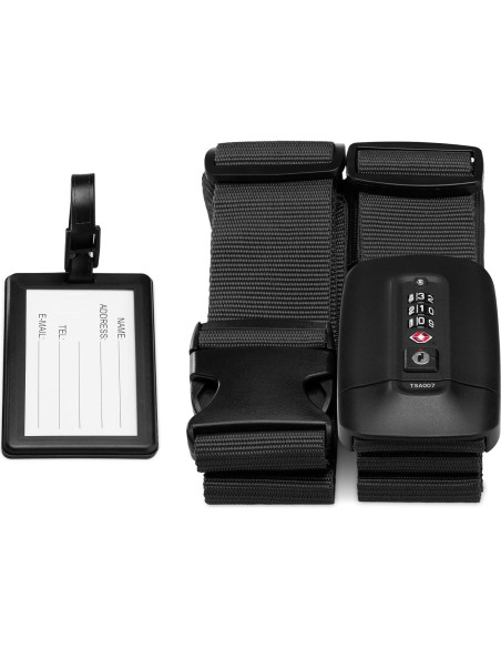 Correa de Equipaje Navaris con Candado y Etiqueta ID - Negro