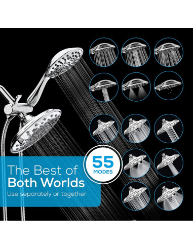 Cabezal de Ducha Doble SparkPod 55 Modos Cromo Pulido 1.4 kg