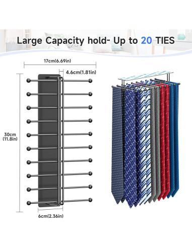 Soporte de Corbatas Loxsun Montado en Pared con 20 Ganchos