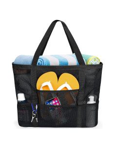 Bolsa de Playa de Malla KPX Negra, Impermeable y a Prueba de Arena