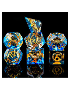 Juego de Dados D&D FTNNGIME Azul con Anillo Dorado