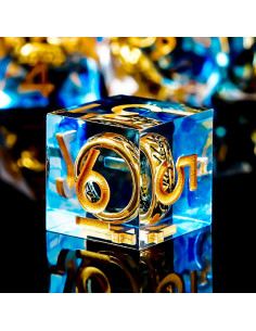 Juego de Dados D&D FTNNGIME Azul con Anillo Dorado 2