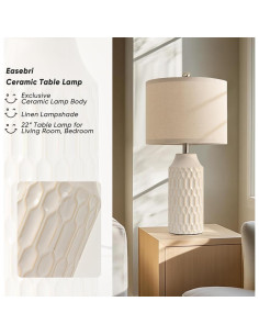 Juego de 2 Lámparas de Mesa Cerámica Blanca 55.88 cm Ea 2