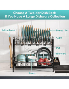 Estante para Secar Platos BOOSINY 2 Niveles Acero Inoxidable 2
