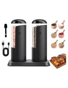 Molino Eléctrico de Sal y Pimienta AmaCielo, Recargable USB, Negro