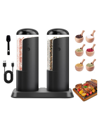 Molino Eléctrico de Sal y Pimienta AmaCielo, Recargable USB, Negro