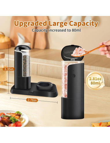 Molino Eléctrico de Sal y Pimienta AmaCielo, Recargable USB, Negro