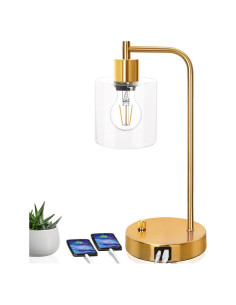 Lámpara de Mesa Industrial Dorada KIAMPON con 2 USB y LED