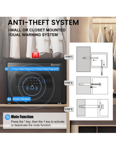 Caja Fuerte Biométrica Kavey K-25W 0.8 m con Alarma