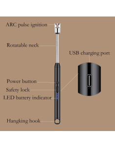 Encendedor Eléctrico Mosheehdor Negro Recargable USB a Prueba de Viento 2