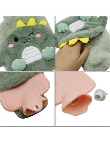 Botella de Agua Caliente MOSSTYYUS Dinosaurio 400 ML con Funda