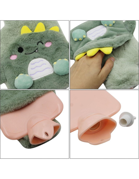 Botella de Agua Caliente MOSSTYYUS Dinosaurio 400 ML con Funda