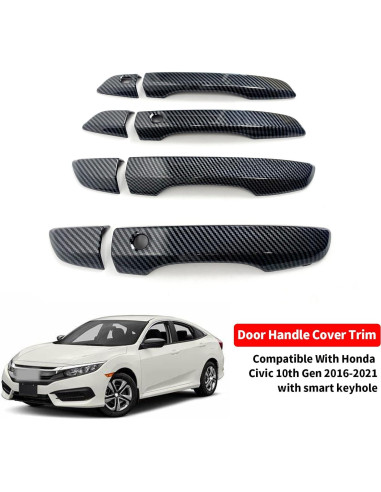 Cubierta de Manija de Puerta Honda Civic 10 Gen 2016-2021 Fibra de Carbono