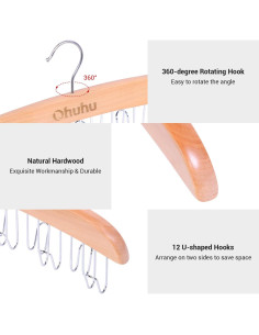 Organizador de Perchas para Cinturones Ohuhu 2 Paquete 12 Ganchos Madera Clara 2