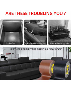 Parche de Reparación de Cuero MILEQEE 5x500cm Negro Autoadhesivo 2