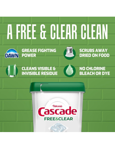 Cápsulas detergente para lavavajillas Cascade Free & Clear 47u