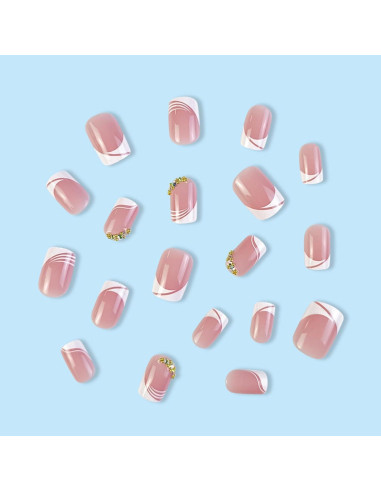 24 Uñas Acrílicas Postizas ASONRL Francesas Cuadradas Rosa