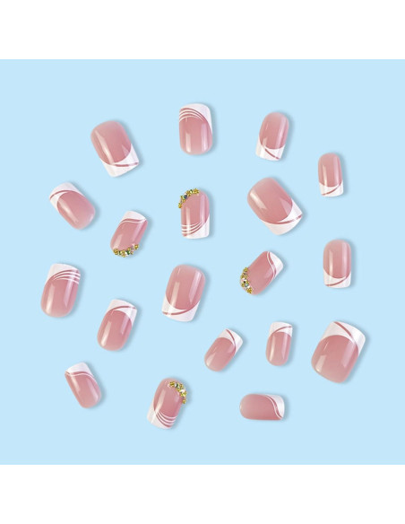 24 Uñas Acrílicas Postizas ASONRL Francesas Cuadradas Rosa