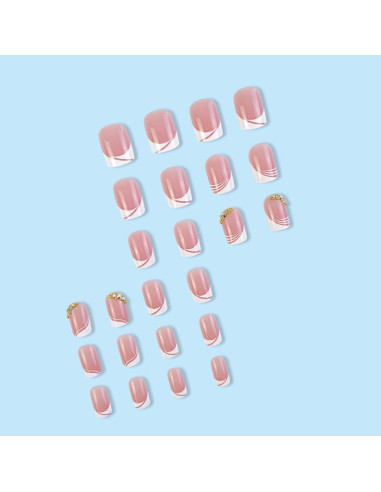 24 Uñas Acrílicas Postizas ASONRL Francesas Cuadradas Rosa